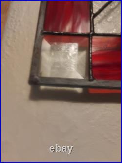 Vintage Stained Glass/Etched White Dove and Flames 21×20 1/2 In