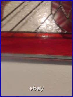 Vintage Stained Glass/Etched White Dove and Flames 21×20 1/2 In