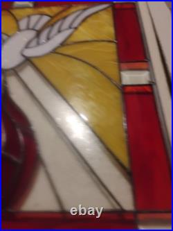 Vintage Stained Glass/Etched White Dove and Flames 21×20 1/2 In