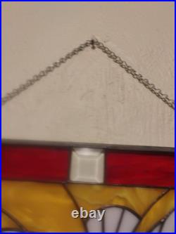 Vintage Stained Glass/Etched White Dove and Flames 21×20 1/2 In