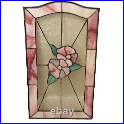 Vintage Stained Glass Flower Window Panel 24 x 14 Inch 1980's Hand Crafted