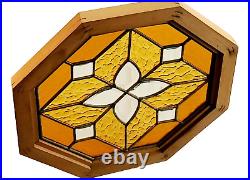 Vintage Stained Glass Window Leaded Panel Tiffany Style Octagonal