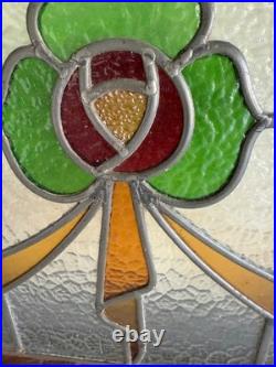 Vintage Stained Glass Window Pair. Arts & Crafts Victorian Style. Wood Framed