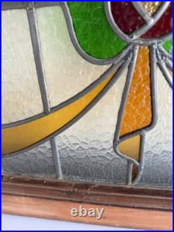 Vintage Stained Glass Window Pair. Arts & Crafts Victorian Style. Wood Framed