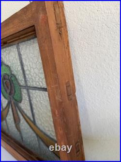 Vintage Stained Glass Window Pair. Arts & Crafts Victorian Style. Wood Framed