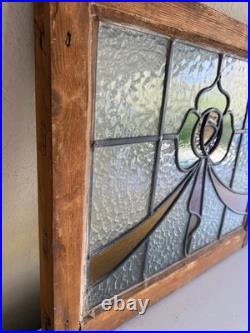 Vintage Stained Glass Window Pair. Arts & Crafts Victorian Style. Wood Framed