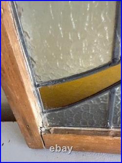 Vintage Stained Glass Window Pair. Arts & Crafts Victorian Style. Wood Framed