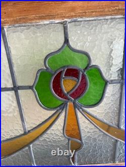 Vintage Stained Glass Window Pair. Arts & Crafts Victorian Style. Wood Framed