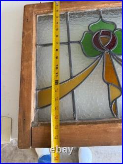 Vintage Stained Glass Window Pair. Arts & Crafts Victorian Style. Wood Framed