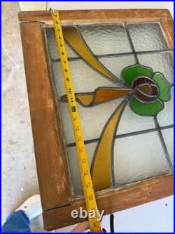 Vintage Stained Glass Window Pair. Arts & Crafts Victorian Style. Wood Framed
