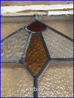 Vintage Stained Glass Window Panel Antique Original Wooden Framed 17.5 x 15.5