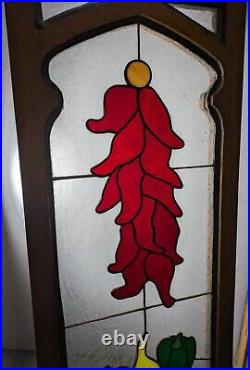 Vintage Stained Leaded Glass Panel Wood Frame Window Arts & Crafts Victorian Red