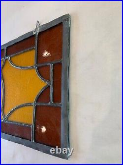 Vintage Stained Leaded Glass Window Panel Colorful 23.5 x 8.5