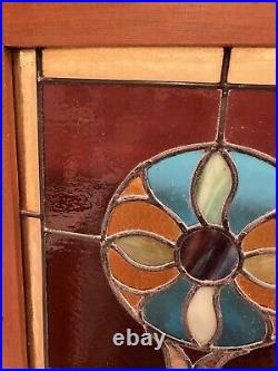 Vintage Stained glass Vibrant Colors Flower window 23x 16 X 1.5 Wood Framed
