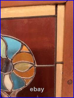 Vintage Stained glass Vibrant Colors Flower window 23x 16 X 1.5 Wood Framed
