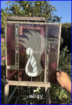 Vintage Swan Stained Glass Window Panel 13 Wide x 15 High Signed
