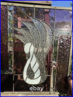 Vintage Swan Stained Glass Window Panel 13 Wide x 15 High Signed