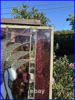 Vintage Swan Stained Glass Window Panel 13 Wide x 15 High Signed