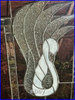 Vintage Swan Stained Glass Window Panel 13 Wide x 15 High Signed