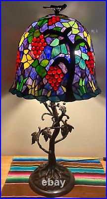 Vintage Tiffany Reproduction Grape Vine Trunk Base Leaded Glass Lamp Bronze 39