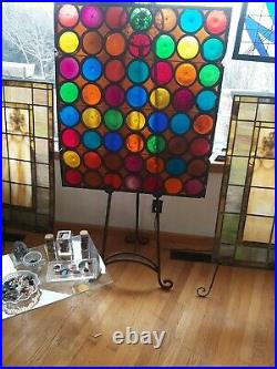 Vintage deco style stain glass window 34 inches x 31 inches