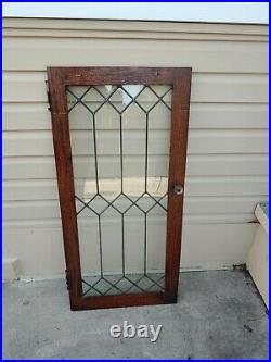Vintage leaded glass cabinet door window 1920's