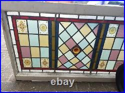 Vintage old Antique Coloured Stained Glass Panel Window fan light large 31x17