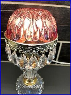 Vtg 9.5 Michelotti Cranberry Lead Crystal Glass Prism Boudoir Lamp Night Light