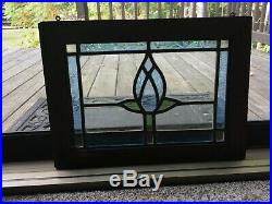 Vtg Antique Old English Wood Framed Leaded Stained Glass Hanging Window Decor