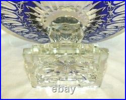 Vtg Cobalt Blue Czech Bohemian Lead Crystal Cut To Clear Heavy Pedestal Bowl