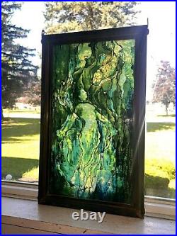 Vtg Stained Glass Mermaid Louis Comfort Tiffany Repro Rare