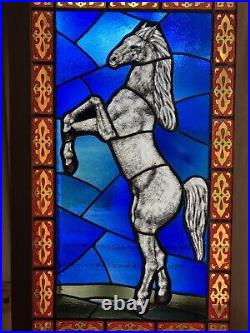 Vtg Stained Glass Window Gray Horse Fidel's Studio 1974