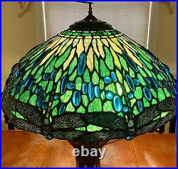 Vtg Tiffany Reproduction Lamp Leaded Glass Dragonfly Shade Turtleback Base 28H
