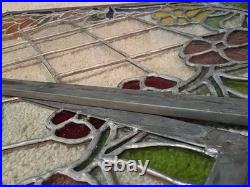 Vtg hTF Pair Stained Glass Window Panels Art Nouveau Lead Glass FlowersColorful