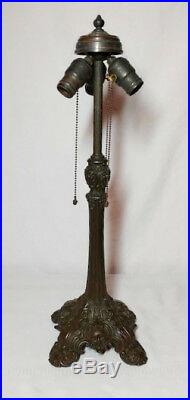 WILKINSON LEADED GLASS LAMP, 18 RIBBON PATTERN w 3 LT ORIGINAL BASE TIFFANY ERA