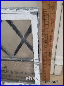 WOW Antique 1920 Religious Church MEMORIAL LEADED Glass Steel Window Wall Decor