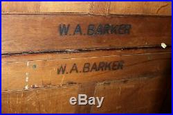 W. A. Barker Gothic Solid Oak 2 Leaded Glass Door 7 Drawer Bookcase Cabinet