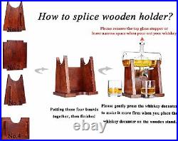 Whiskey Crystal Decanter Set Handmade Lead Free 2 Glasses Scotch Brandy Wood Bar