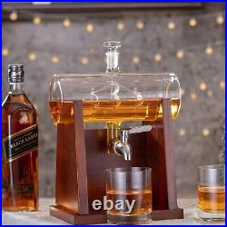 Whiskey Crystal Decanter Set Handmade Lead Free 2 Glasses Scotch Brandy Wood Bar