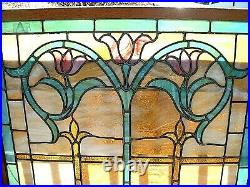 Wonderful Large Antique Victorian Stain Glass Window With Art Nouveau Motif