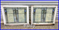 Wonderful Pair of Arts & Crafts Antique Stained Leaded Glass Windows 30 by 25
