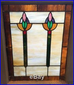 Wonderful Pair of Stained Leaded Glass Windows Circa 1915 Arts & Crafts 25 20