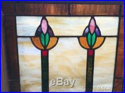 Wonderful Pair of Stained Leaded Glass Windows Circa 1915 Arts & Crafts 25 20
