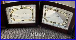 Wow 1920's Chicago Bungalow 2 Pc. Stained Leaded Glass Arched Transom Windows