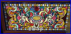 Wow Colorful Stained Leaded Glass Transom Window with Jewels