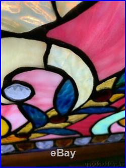 Wow Colorful Stained Leaded Glass Transom Window with Jewels