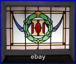 Wreath Victorian English Leaded Stained Glass Sash Window 28.5 X 23.25 Wreath Victorian English Leaded Stained Glass Sash Window 28.5 X 23.25