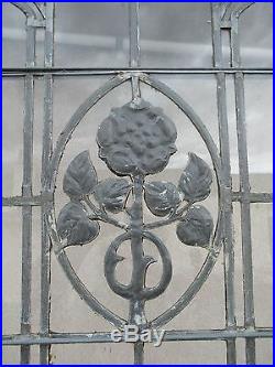XL Antique Victorian Gothic Tiger Oak Church Lead Glass Window Door Partition E